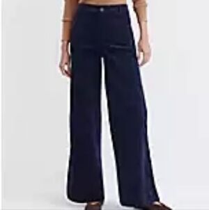 LOFT Navy Wide-Leg Flare Cotton Pants